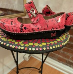 Alegria Pink Script Mary Jane Platform Shoes Breast Awareness
